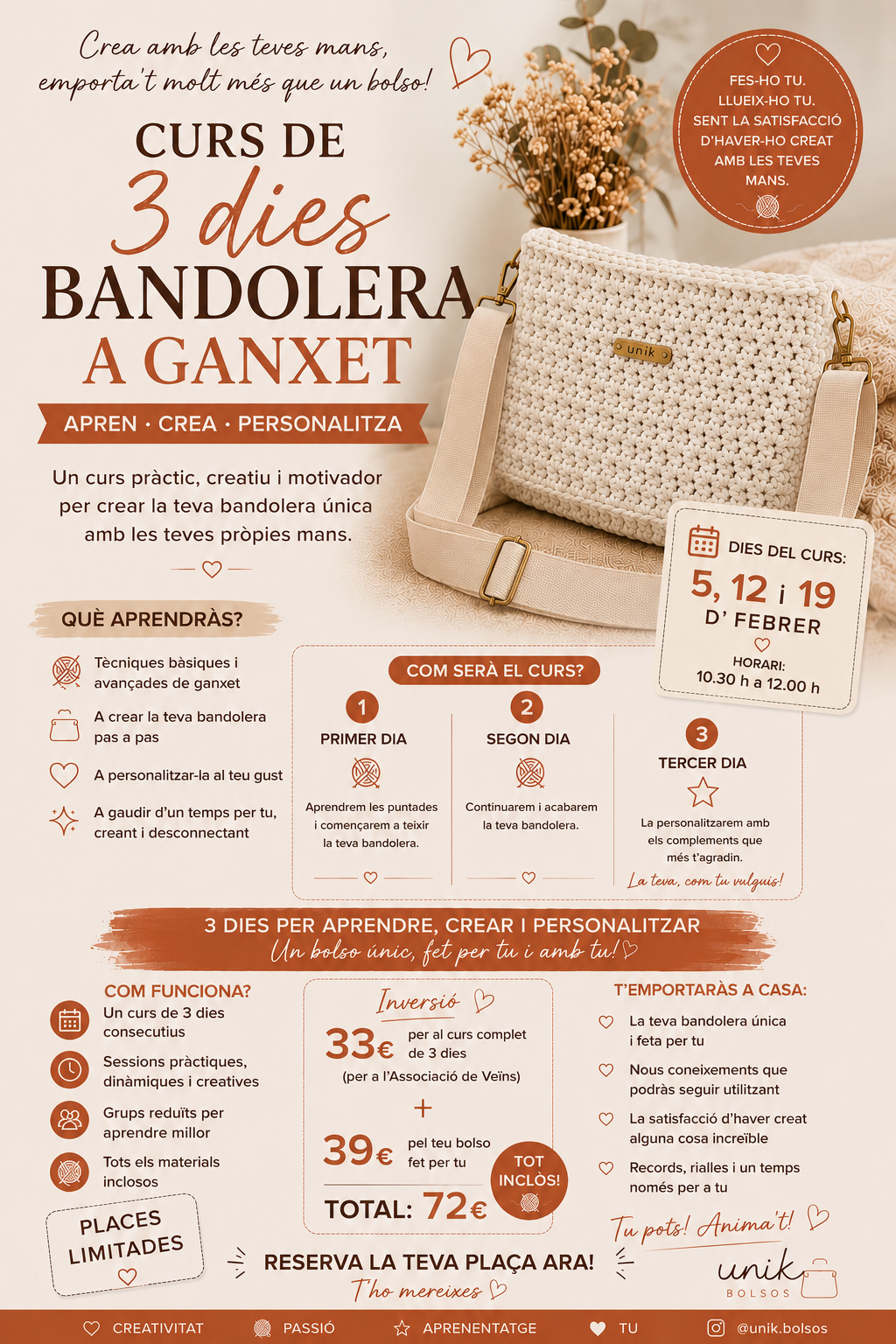 Curs de 3 dies Bandolera a ganxet_____ (5, 12 i 19 de febrer- Vall de Sant Daniel)