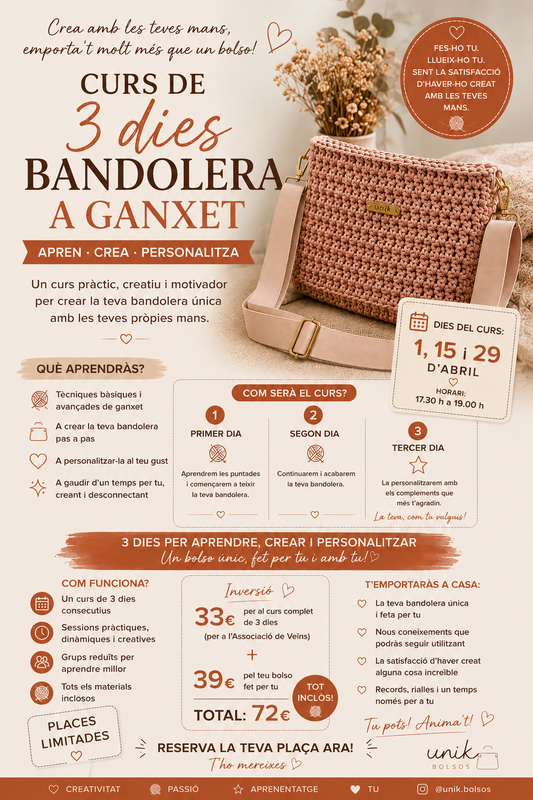 Curs de 3 dies Bandolera a ganxet_____ (1, 15 i 29 d'abril- Vall de Sant Daniel)